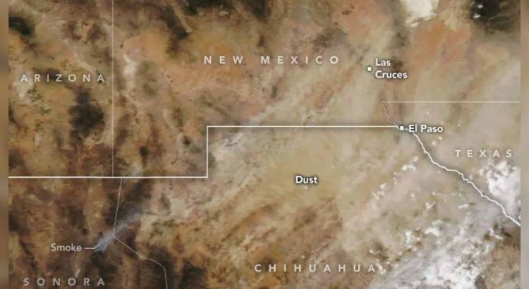 Satélite de la Nasa capta tormenta de arena en Chihuahua, es una de las temporadas con más polvo desde 1930