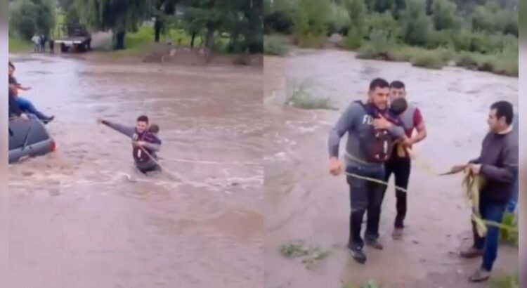 Rescatan a familia de un Río en Bocoyna; Niño fue salvado dentro de una mochila Rescatan a familia de un Río en Bocoyna; Niño fue salvado dentro de una mochila
